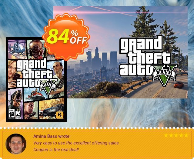 Grand Theft Auto V 5 (GTA 5) PC discount 84% OFF, 2024 Easter Day offering sales. Grand Theft Auto V 5 (GTA 5) PC Deal