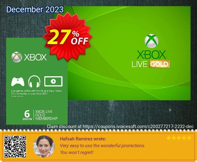 6 Month Xbox Live Gold Membership (Xbox One/360) discount 27% OFF, 2024 Easter Day offering sales. 6 Month Xbox Live Gold Membership (Xbox One/360) Deal
