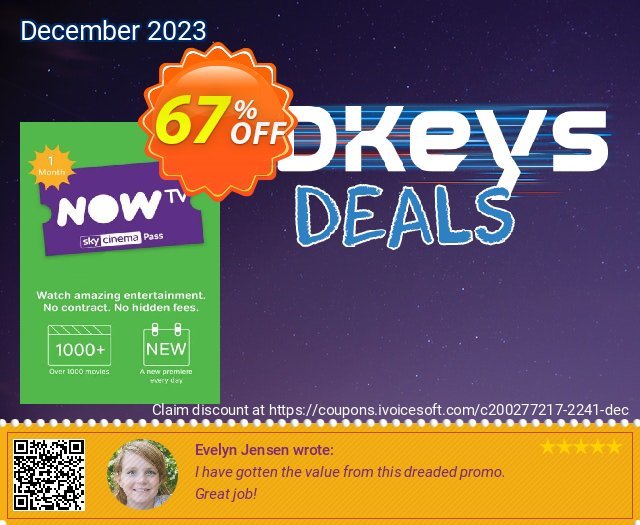 NOW TV - 1 Month Movie Pass discount 67% OFF, 2024 April Fools' Day sales. NOW TV - 1 Month Movie Pass Deal