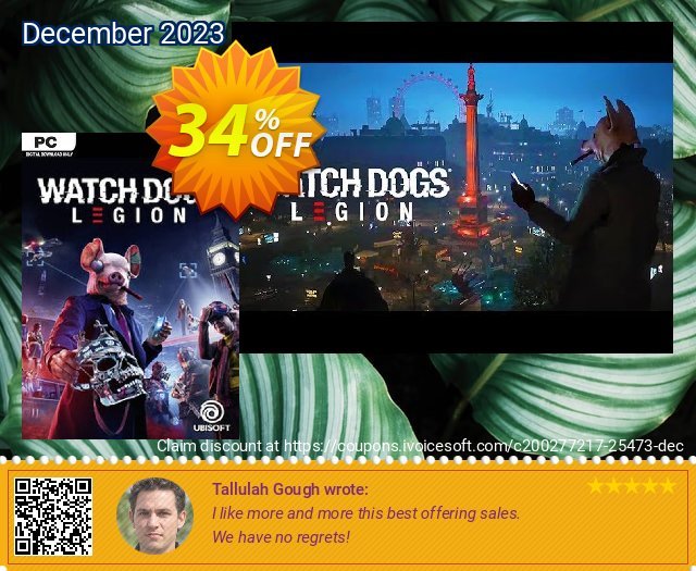Watch Dogs: Legion PC discount 34% OFF, 2024 April Fools' Day offering discount. Watch Dogs: Legion PC Deal