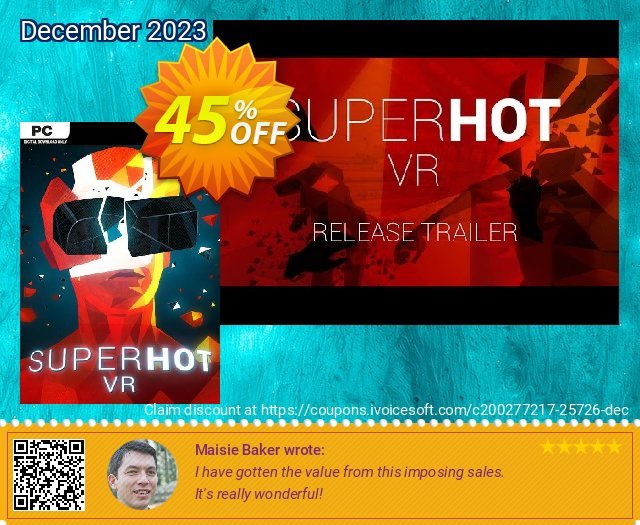 SUPERHOT VR PC discount 45% OFF, 2024 April Fools' Day offering sales. SUPERHOT VR PC Deal