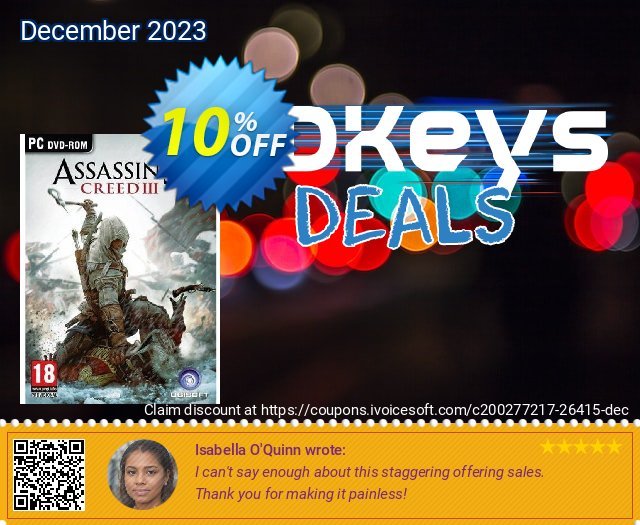 Assassin's Creed 3 (PC) discount 10% OFF, 2024 World Heritage Day offering sales. Assassin's Creed 3 (PC) Deal