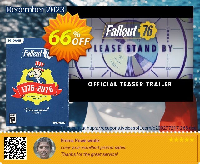 Fallout 76 Tricentennial Edition PC (EMEA) discount 66% OFF, 2022 New Year's Weekend offering sales. Fallout 76 Tricentennial Edition PC (EMEA) Deal