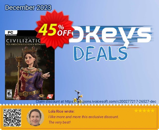 Sid Meier's Civilization VI: Poland Civilization and Scenario Pack PC (WW) discount 45% OFF, 2024 Easter Day offering sales. Sid Meier's Civilization VI: Poland Civilization and Scenario Pack PC (WW) Deal