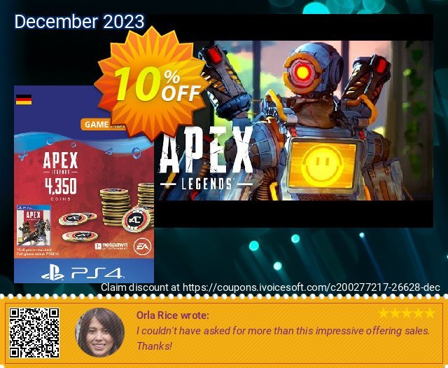Apex Legends 4350 Coins PS4 (Germany) discount 10% OFF, 2022 Magic Day promo sales. Apex Legends 4350 Coins PS4 (Germany) Deal