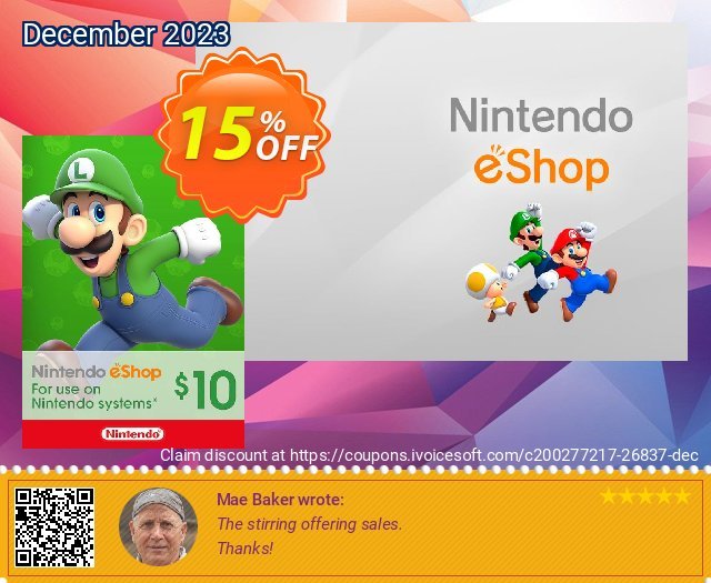 Nintendo eShop Card 10 USD faszinierende Disagio Bildschirmfoto