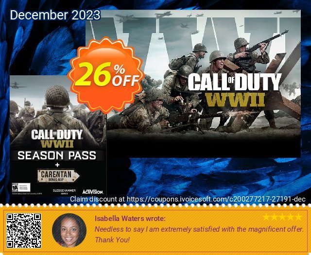Call of Duty (COD) WWII Season Pass PC discount 26% OFF, 2022 Happy New Year offering sales. Call of Duty (COD) WWII Season Pass PC Deal