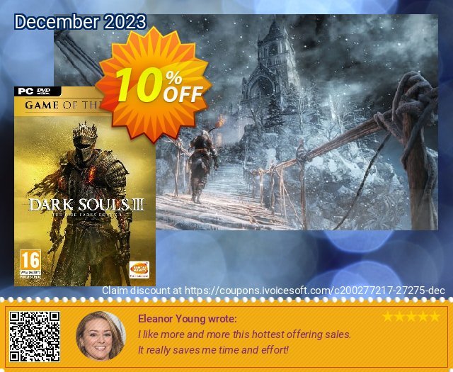 Dark Souls III 3 - The Fire Fades Edition (GOTY) PC discount 10% OFF, 2024 Good Friday deals. Dark Souls III 3 - The Fire Fades Edition (GOTY) PC Deal