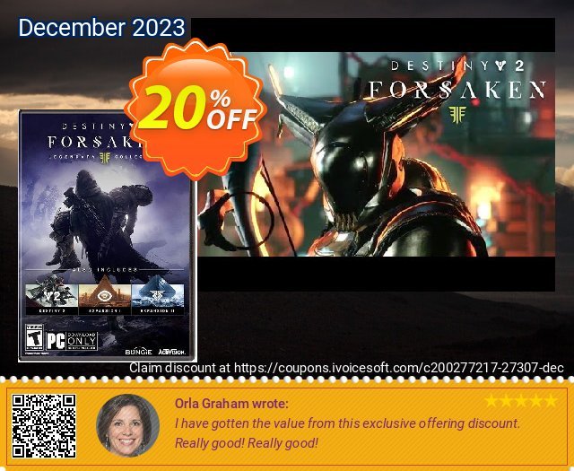 Destiny 2 Forsaken - Legendary Collection PC (EU) discount 20% OFF, 2024 Easter Day offering sales. Destiny 2 Forsaken - Legendary Collection PC (EU) Deal