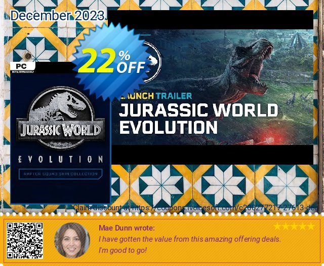 Jurassic World Evolution PC: Raptor Squad Skin Collection DLC discount 22% OFF, 2024 April Fools' Day offering sales. Jurassic World Evolution PC: Raptor Squad Skin Collection DLC Deal