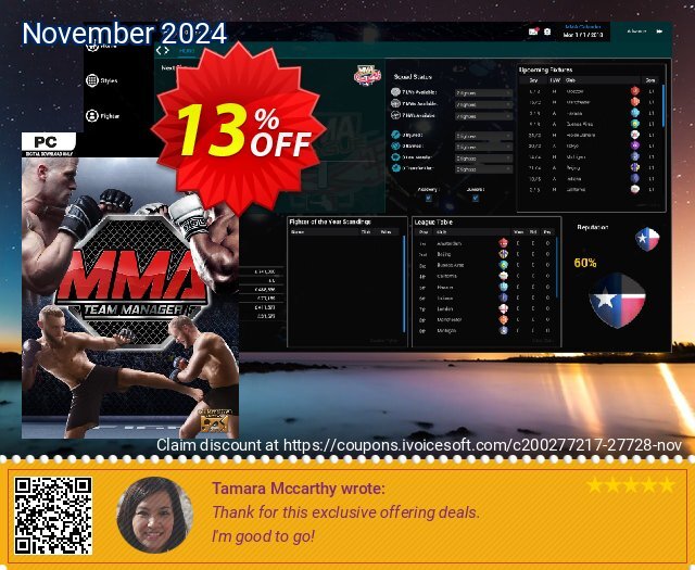 MMA Team Manager PC discount 13% OFF, 2024 April Fools' Day discounts. MMA Team Manager PC Deal