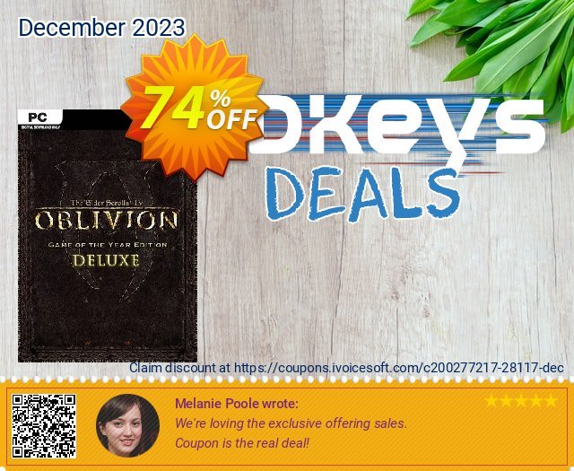 The Elder Scrolls IV 4 Oblivion® Game of the Year Edition Deluxe PC discount 74% OFF, 2024 April Fools Day promo sales. The Elder Scrolls IV 4 Oblivion® Game of the Year Edition Deluxe PC Deal