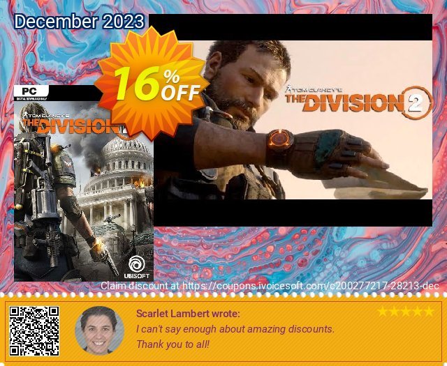 Tom Clancy's The Division 2 PC + DLC discount 16% OFF, 2024 Resurrection Sunday offering sales. Tom Clancy's The Division 2 PC + DLC Deal