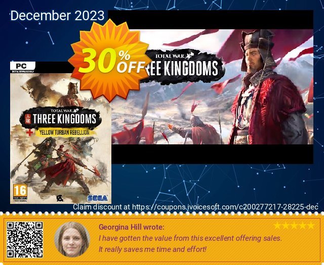 Total War Three Kingdoms PC + DLC (EU) discount 30% OFF, 2024 World Heritage Day offer. Total War Three Kingdoms PC + DLC (EU) Deal