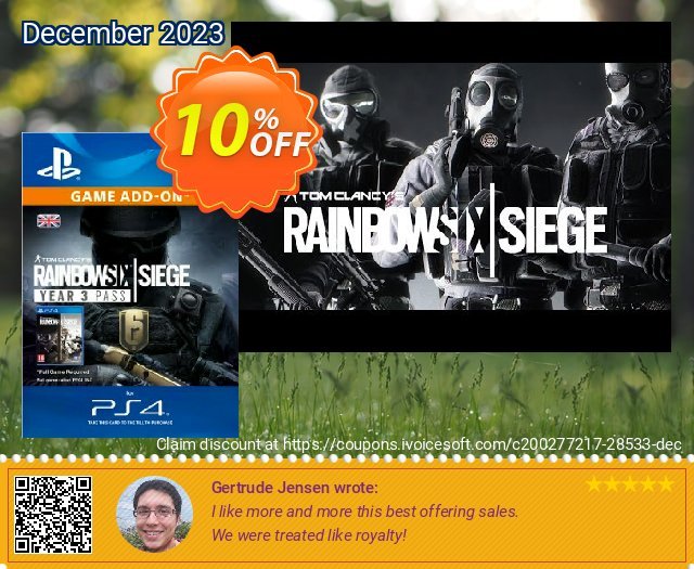 Tom Clancys Rainbow Six Siege: Year 3 Pass PS4 discount 10% OFF, 2024 Resurrection Sunday offering deals. Tom Clancys Rainbow Six Siege: Year 3 Pass PS4 Deal