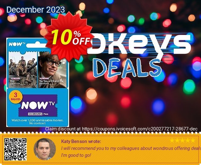 NOW TV - Movies 3 Month Pass discount 10% OFF, 2024 Easter Day discounts. NOW TV - Movies 3 Month Pass Deal