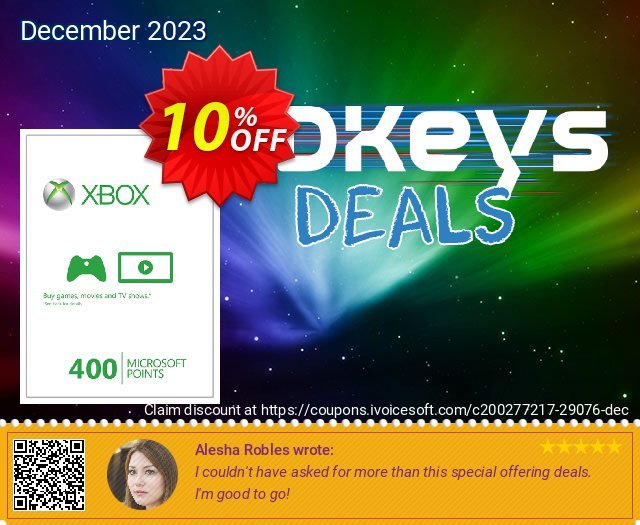 Xbox Live 400 Microsoft Points (Xbox 360) discount 10% OFF, 2024 April Fools' Day discounts. Xbox Live 400 Microsoft Points (Xbox 360) Deal