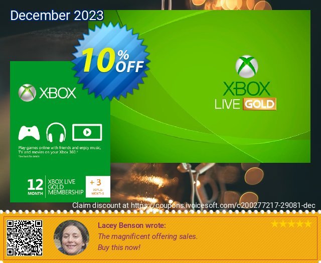 12 + 3 Month Xbox Live Gold Membership (Xbox One/360) discount 10% OFF, 2024 April Fools' Day discount. 12 + 3 Month Xbox Live Gold Membership (Xbox One/360) Deal