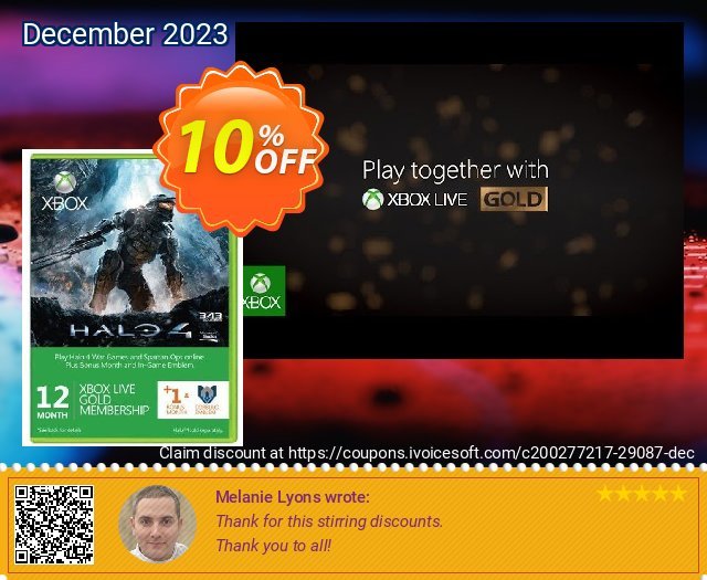 12 + 1 Month Xbox Live Gold Membership + Halo 4 Corbulo Emblem (Xbox One/360) discount 10% OFF, 2024 Easter Day offering sales. 12 + 1 Month Xbox Live Gold Membership + Halo 4 Corbulo Emblem (Xbox One/360) Deal