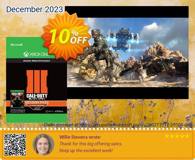 Call of Duty (COD): Black Ops III 3 Season Pass (Xbox One) menakuntukan voucher promo Screenshot