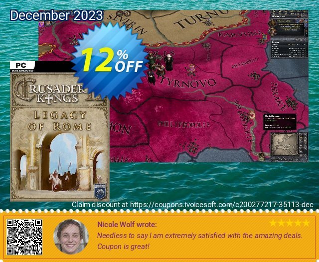 Crusader Kings II: Legacy of Rome PC - DLC discount 12% OFF, 2024 Resurrection Sunday offering sales. Crusader Kings II: Legacy of Rome PC - DLC Deal 2024 CDkeys