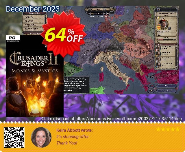 Crusader Kings II: Monks and Mystics PC - DLC discount 64% OFF, 2024 Spring offering sales. Crusader Kings II: Monks and Mystics PC - DLC Deal 2024 CDkeys