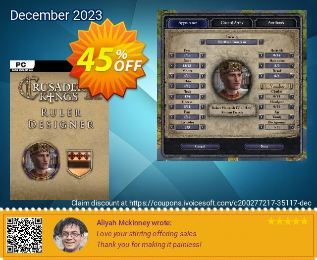 Crusader Kings II - Ruler Designer PC - DLC 美妙的 折扣码 软件截图