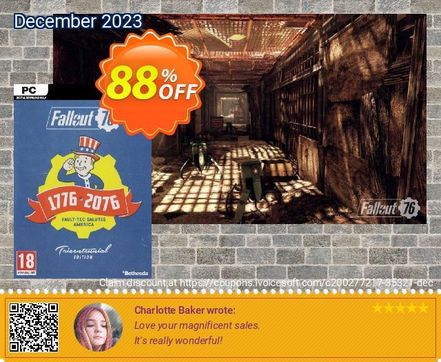 Fallout 76 Tricentennial Edition PC discount 88% OFF, 2024 April Fools' Day offering sales. Fallout 76 Tricentennial Edition PC Deal 2024 CDkeys