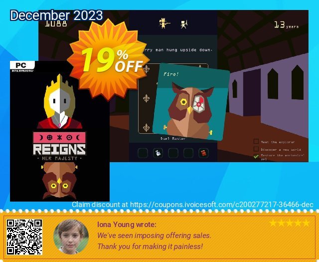 Reigns: Her Majesty PC discount 19% OFF, 2024 Mother Day discounts. Reigns: Her Majesty PC Deal 2024 CDkeys