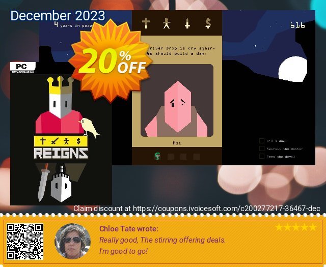 Reigns PC discount 20% OFF, 2024 Memorial Day promotions. Reigns PC Deal 2024 CDkeys