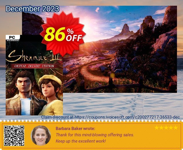 Shenmue III Deluxe Edition PC (Steam) discount 86% OFF, 2024 Resurrection Sunday promo sales. Shenmue III Deluxe Edition PC (Steam) Deal 2024 CDkeys