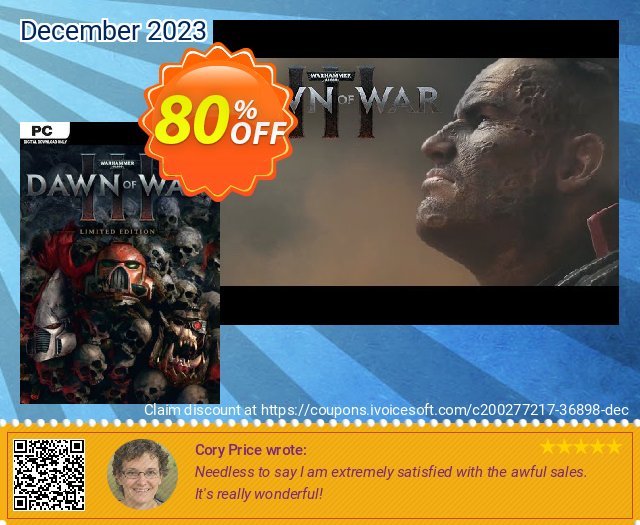 Warhammer 40,000 Dawn of War III Limited Edition PC (EU) discount 80% OFF, 2024 Resurrection Sunday offering sales. Warhammer 40,000 Dawn of War III Limited Edition PC (EU) Deal 2024 CDkeys
