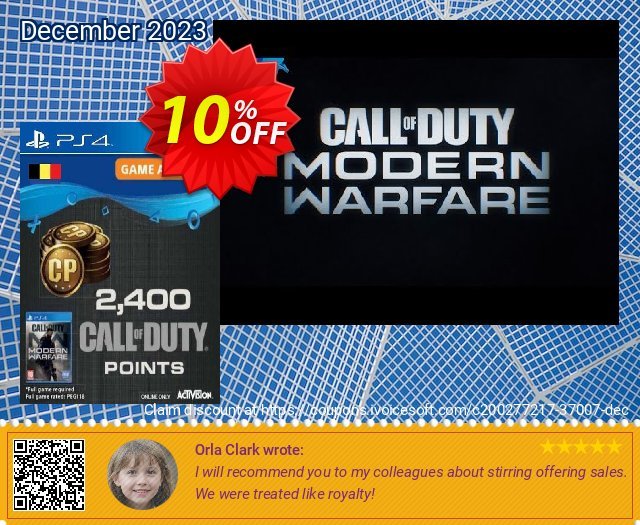 Get 10% OFF Call of Duty Modern Warfare 2400 Points PS4 (Belgium) offering deals