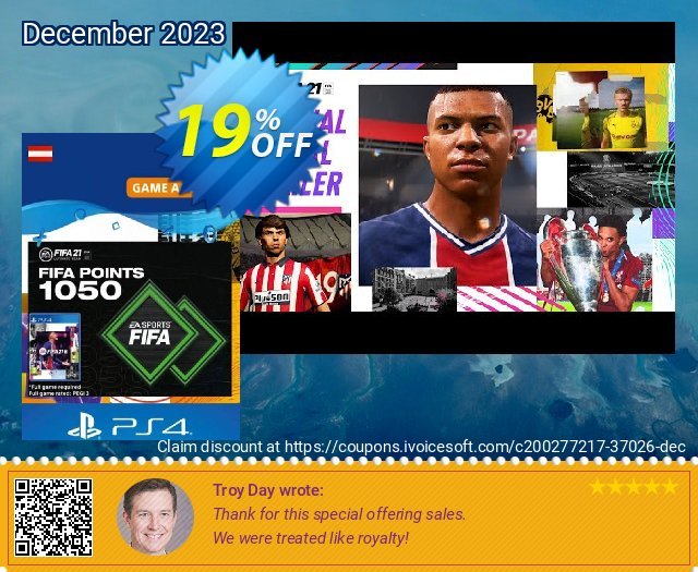 FIFA 21 Ultimate Team 1050 Points Pack PS4/PS5 (Austria) discount 19% OFF, 2024 April Fools' Day offering deals. FIFA 21 Ultimate Team 1050 Points Pack PS4/PS5 (Austria) Deal 2024 CDkeys