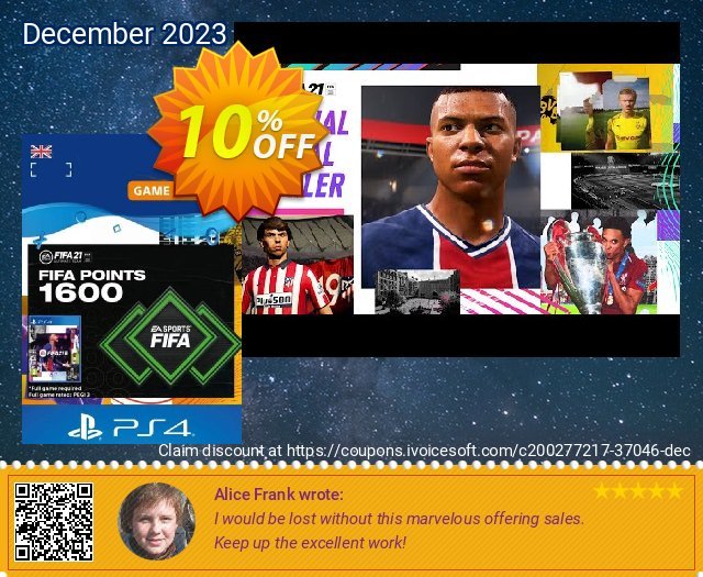 FIFA 21 Ultimate Team 1600 Points Pack PS4/PS5 (UK) 激动的 折扣码 软件截图