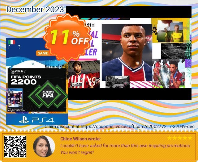 FIFA 21 Ultimate Team 2200 Points Pack PS4/PS5 (Italy) discount 11% OFF, 2024 World Backup Day offering sales. FIFA 21 Ultimate Team 2200 Points Pack PS4/PS5 (Italy) Deal 2024 CDkeys