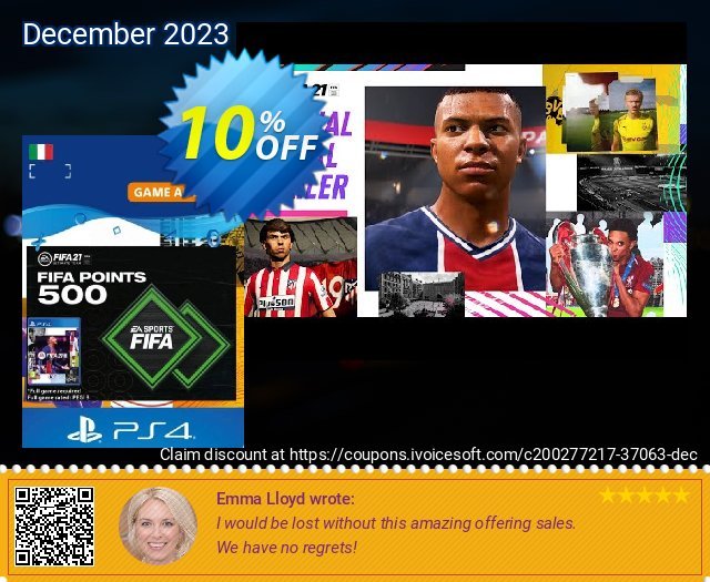 FIFA 21 Ultimate Team 500 Points Pack PS4/PS5 (Italy) discount 10% OFF, 2024 Resurrection Sunday offering sales. FIFA 21 Ultimate Team 500 Points Pack PS4/PS5 (Italy) Deal 2024 CDkeys