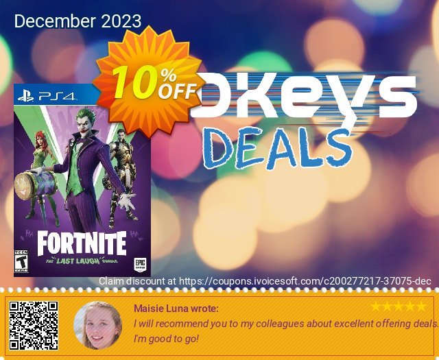 Fortnite: The Last Laugh Bundle PS4 (EU) discount 10% OFF, 2024 World Heritage Day discounts. Fortnite: The Last Laugh Bundle PS4 (EU) Deal 2024 CDkeys