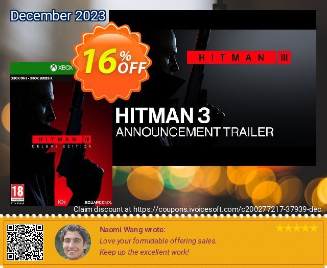 HITMAN 3 Deluxe Edition Xbox One/Xbox Series X|S (UK) discount 16% OFF, 2024 Spring promo sales. HITMAN 3 Deluxe Edition Xbox One/Xbox Series X|S (UK) Deal 2024 CDkeys