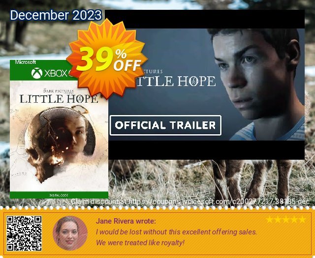 The Dark Pictures Anthology: Little Hope Xbox One (UK) discount 39% OFF, 2024 Good Friday offering sales. The Dark Pictures Anthology: Little Hope Xbox One (UK) Deal 2024 CDkeys