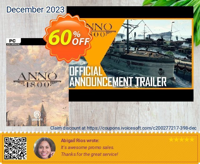 Anno 1800 PC discount 60% OFF, 2022 New Year's Weekend offering sales. Anno 1800 PC Deal