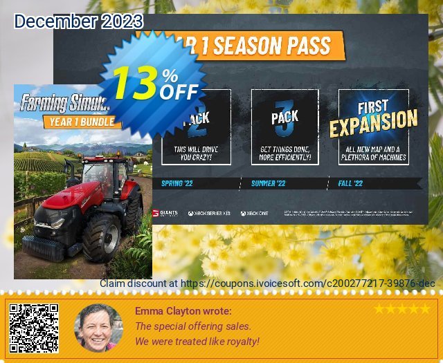 Farming Simulator 22 - YEAR 1 Bundle Xbox One & Xbox Series X|S (US) discount 13% OFF, 2024 April Fools' Day offering deals. Farming Simulator 22 - YEAR 1 Bundle Xbox One &amp; Xbox Series X|S (US) Deal 2024 CDkeys