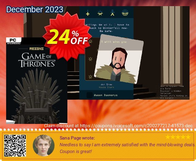 Reigns: Game of Thrones PC discount 24% OFF, 2024 Int' Nurses Day offering sales. Reigns: Game of Thrones PC Deal 2024 CDkeys