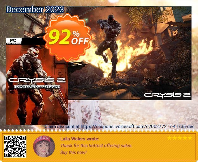 Crysis 2 Maximum Edition PC discount 92% OFF, 2024 Labour Day offering discount. Crysis 2 Maximum Edition PC Deal 2024 CDkeys