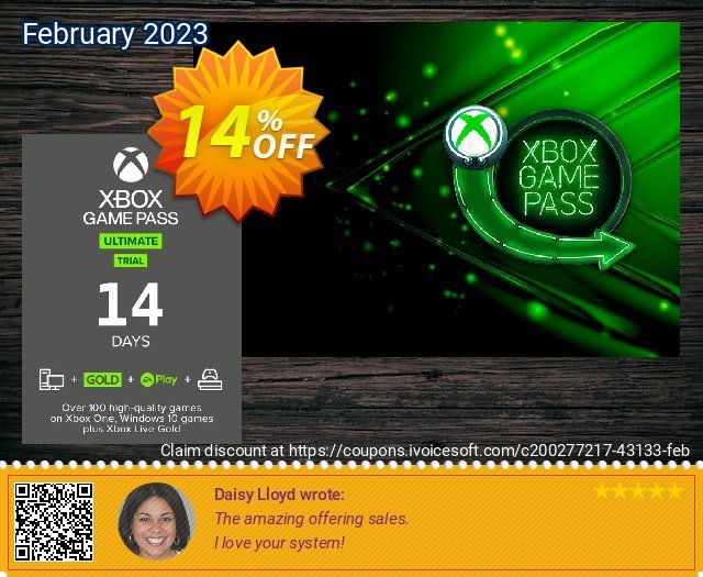 14 Day Xbox Game Pass Ultimate Trial Xbox One / PC discount 14% OFF, 2024 World Ovarian Cancer Day offering sales. 14 Day Xbox Game Pass Ultimate Trial Xbox One / PC Deal 2024 CDkeys