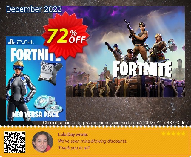 Fortnite Neo Versa + 2000 V-Bucks PS4 (US) tidak masuk akal voucher promo Screenshot