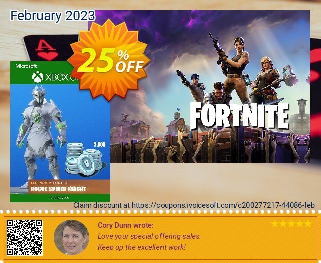 Fortnite: Legendary Rogue Spider Knight Outfit + 2000 V-Bucks Bundle Xbox One discount 25% OFF, 2024 Mother Day promotions. Fortnite: Legendary Rogue Spider Knight Outfit + 2000 V-Bucks Bundle Xbox One Deal CDkeys