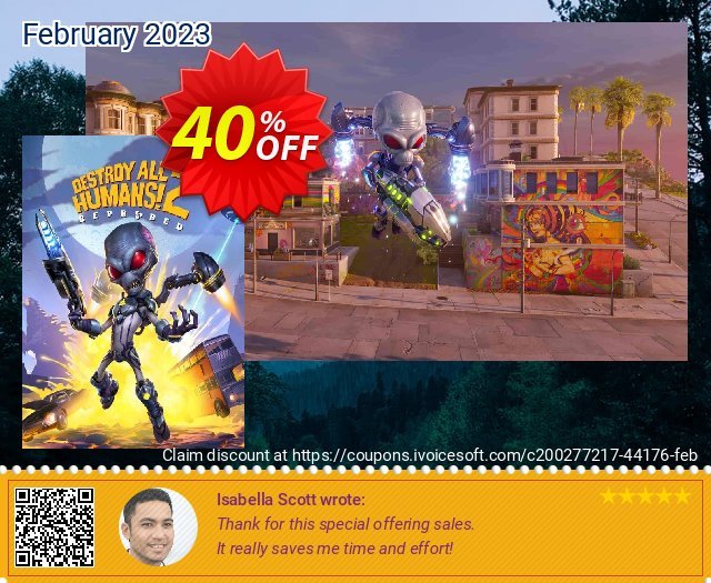 Destroy All Humans! 2 - Reprobed Xbox Series X|S (WW) discount 40% OFF, 2024 Working Day offering sales. Destroy All Humans! 2 - Reprobed Xbox Series X|S (WW) Deal CDkeys