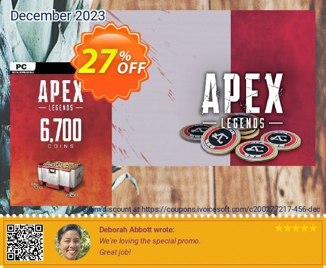 Apex Legends 6700 Coins VC PC discount 27% OFF, 2024 World Day of Music offer. Apex Legends 6700 Coins VC PC Deal