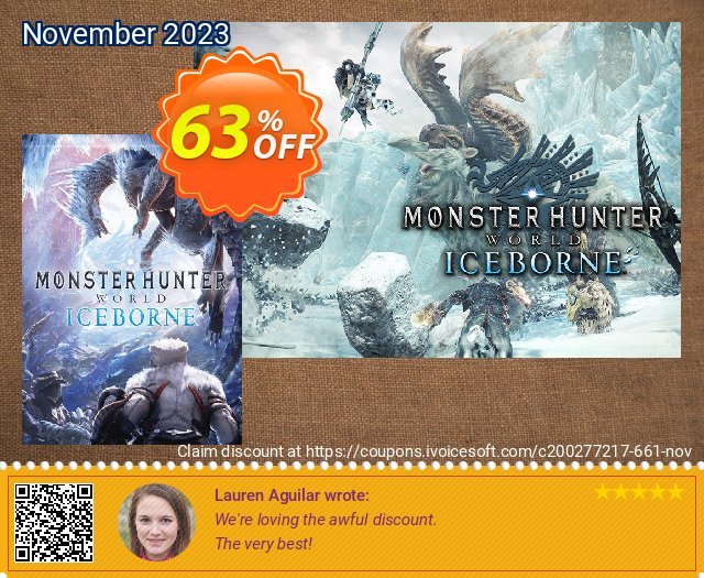 Monster Hunter World: Iceborne PC + DLC discount 58% OFF, 2022 Happy New Year offering sales. Monster Hunter World: Iceborne PC + DLC Deal